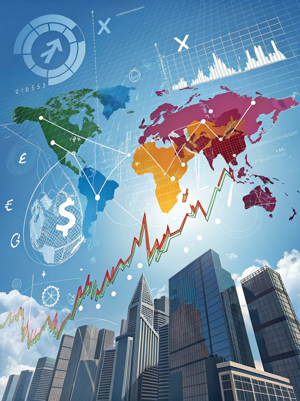 A graphic depicting global currency exchange rates and charts, highlighting SwissMoney's competitive exchange rates and international transfer capabilities.